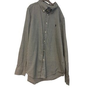 Ralph Lauren Boys Green Gingham Button Down Shirt L 14-16 Cotton Long Sleeve